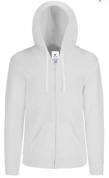 SUDADERA CON CAPUCHA, CANGURERA Y CIERRE UNISEX PARA JOVEN/NIÑO. 50% ALG. 50% POL. COD. J0702. COLOR BLANCO