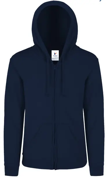 SUDADERA CON CAPUCHA, CANGURERA Y CIERRE UNISEX PARA JOVEN/NIÑO. 50% ALG. 50% POL. COD. J0702