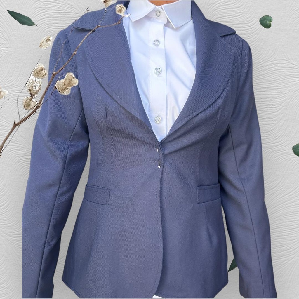 Saco para dama color azul marino tela 100% poliester palmeado corte regular 