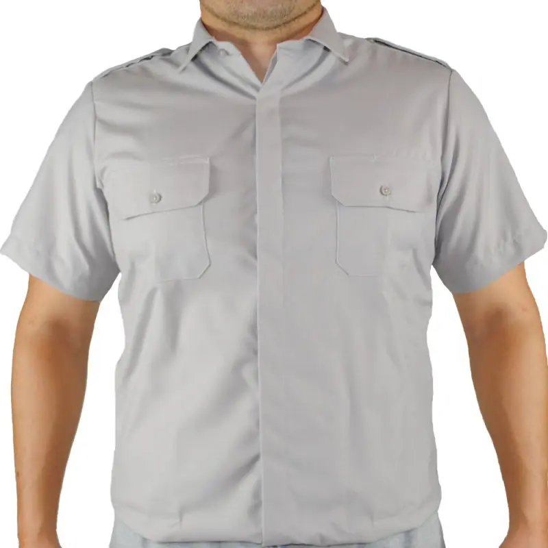 Camisa Militar Manga Corta Gris Perla