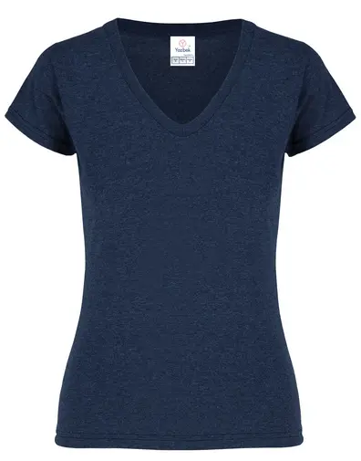 PLAYERA CUELLO V MANGA CORTA CON SILUETA PARA DAMA, 50% ALG. 50% POL. COD. D0356 JASPE