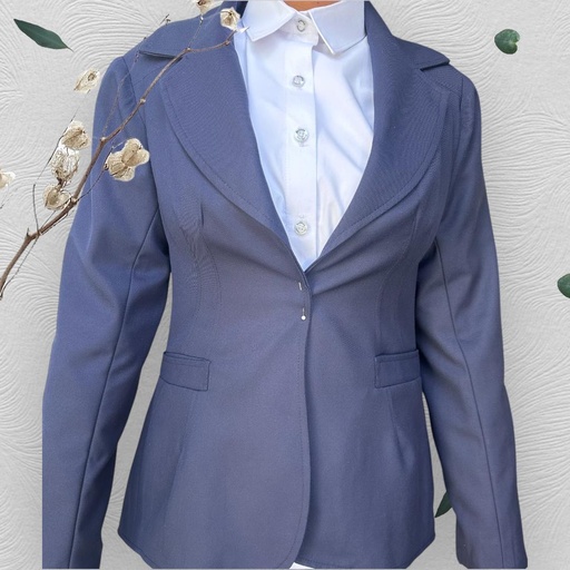 Saco para dama color azul marino tela 100% poliester palmeado corte regular 