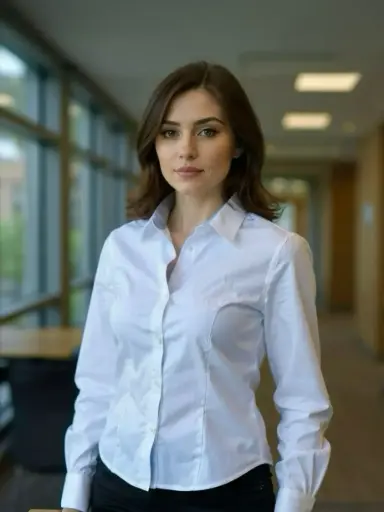 Blusa Manga Larga color blanco con combinacion azul cielo en cuello y pie de cuello