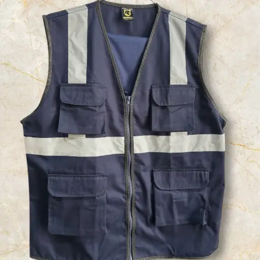 Chaleco Modelo Transito azul marino con reflejante en tela gabardina CH601KCAMN